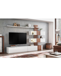 Meblościanka Quill Dąb Sterling-Biały/Biały Połysk-Dąb Sterling