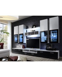 Meblościanka Lyra Biały/Biały i Czarny Połysk