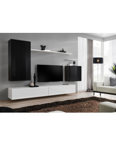 Meblościanka Switch II Biały-Czarny/Biały i Czarny Połysk